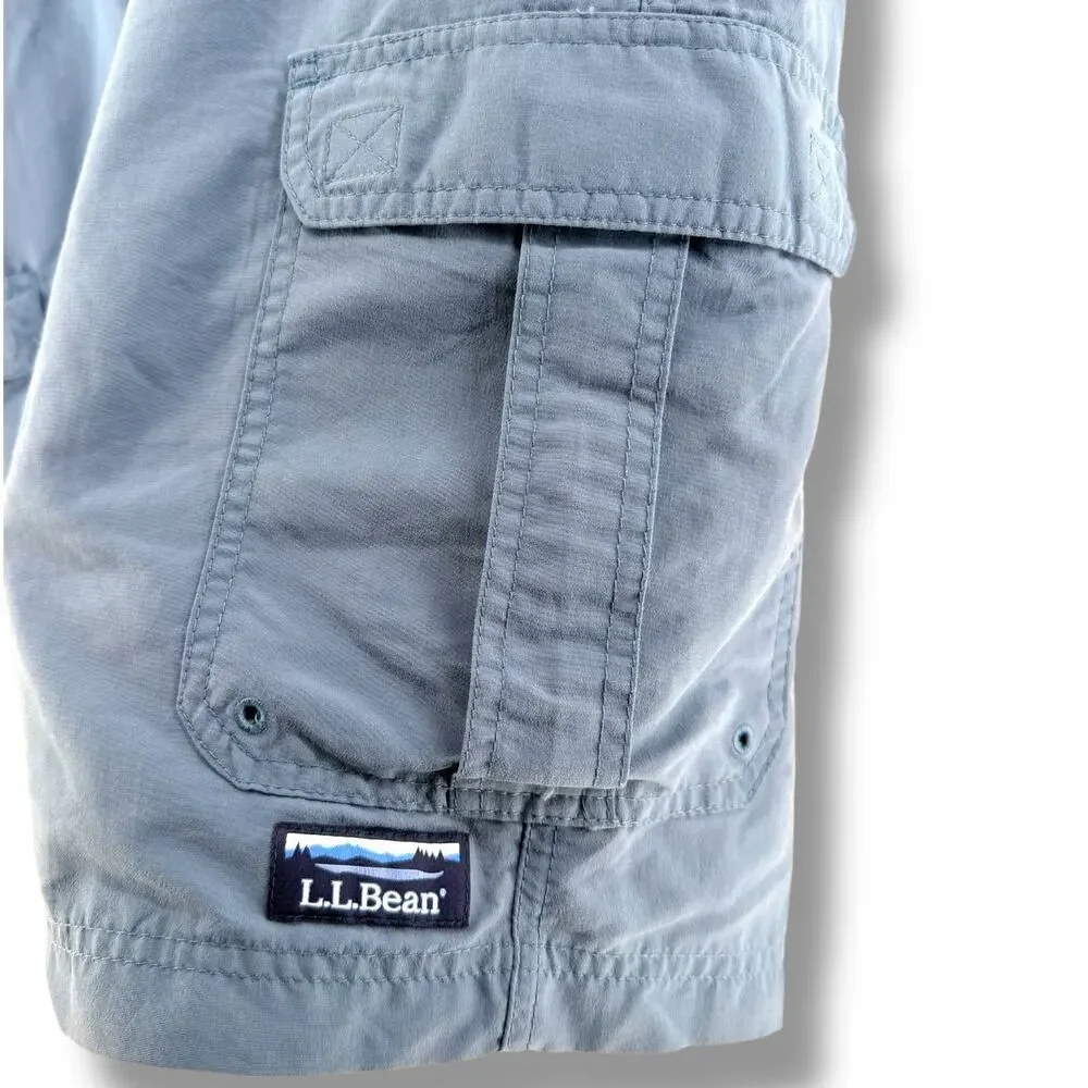 LL Bean Men's XL Cargo Shorts Slate Blue Nylon Elastic Waist‎ Quick Dry Outdoor